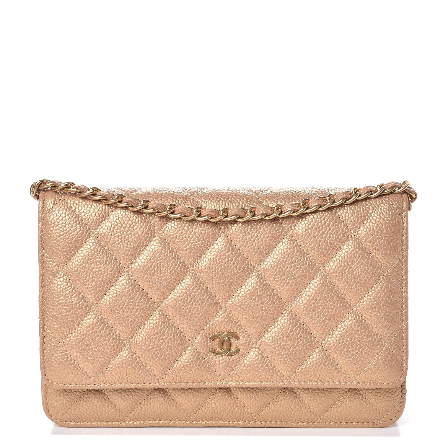 Chanel Pearly Caviar Quilted Wallet On Chain WOC Gold 1 of 12