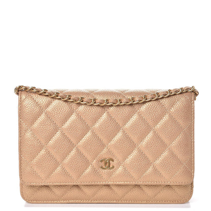 Chanel Pearly Caviar Quilted Wallet On Chain WOC Gold 1 of 12
