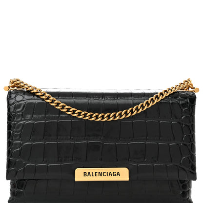 Balenciaga Shiny Extra Supple Calfskin Crocodile Embossed Small Triplet Bag Black 7 of 12