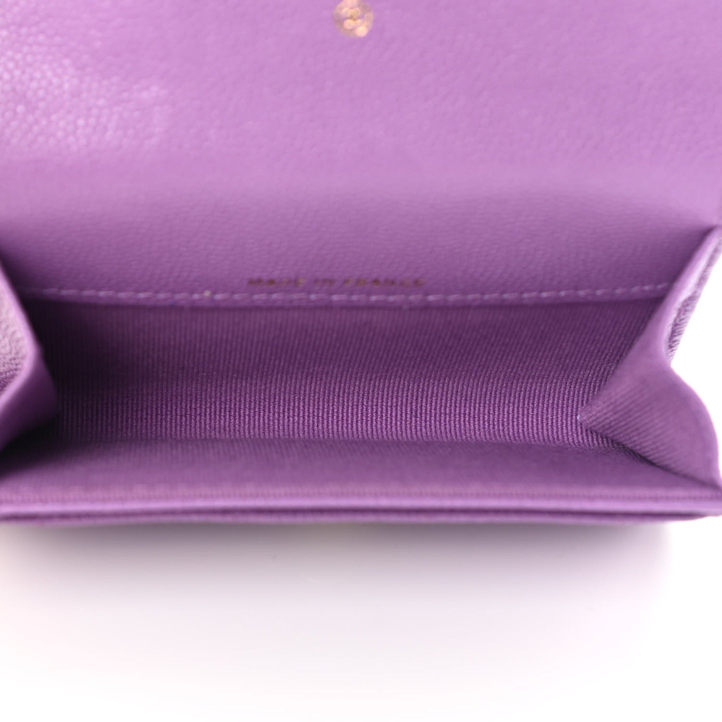 Caviar Quilted Flap Card Holder Wallet Purple