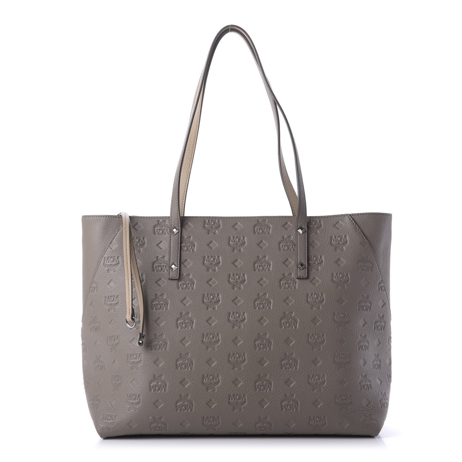 MCM Calfskin Ottomar Monogram Medium Klara Top Zip Tote Taupe 1 of 9