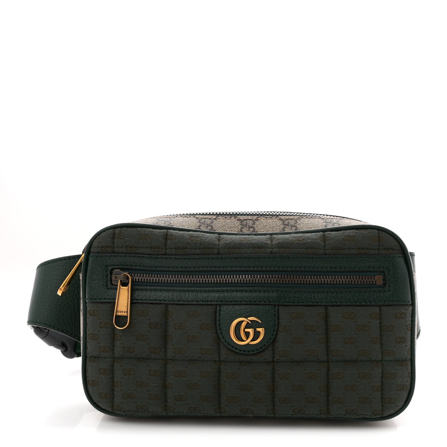 Monogram GG Mignon Textured Dollar Calfskin GG Supreme Monogram Quilted Mini GG Belt Bag Green Beige Ebony