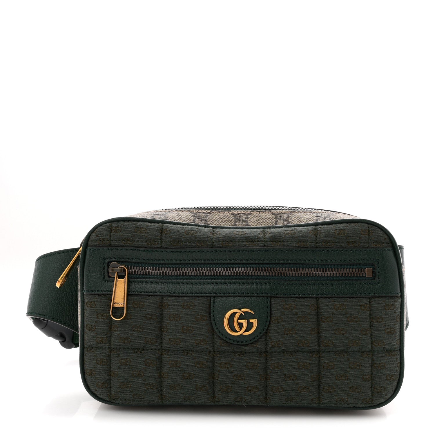 Gucci Monogram GG Mignon Textured Dollar Calfskin GG Supreme Monogram Quilted Mini GG Belt Bag Green Beige Ebony 1 of 10