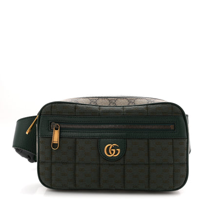 Gucci Monogram GG Mignon Textured Dollar Calfskin GG Supreme Monogram Quilted Mini GG Belt Bag Green Beige Ebony 1 of 10