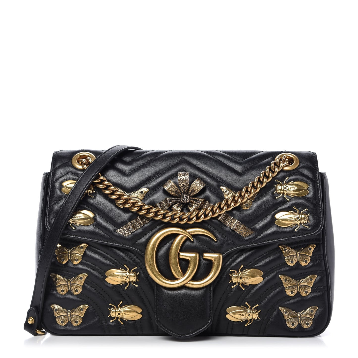 Calfskin Matelasse Animal Studs Medium GG Marmont Shoulder Bag Black