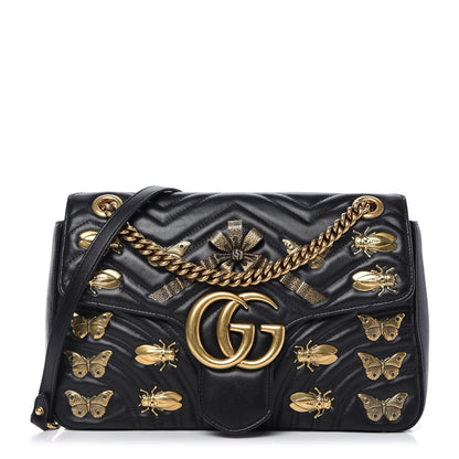 Gucci Calfskin Matelasse Animal Studs Medium GG Marmont Shoulder Bag Black 1 of 10