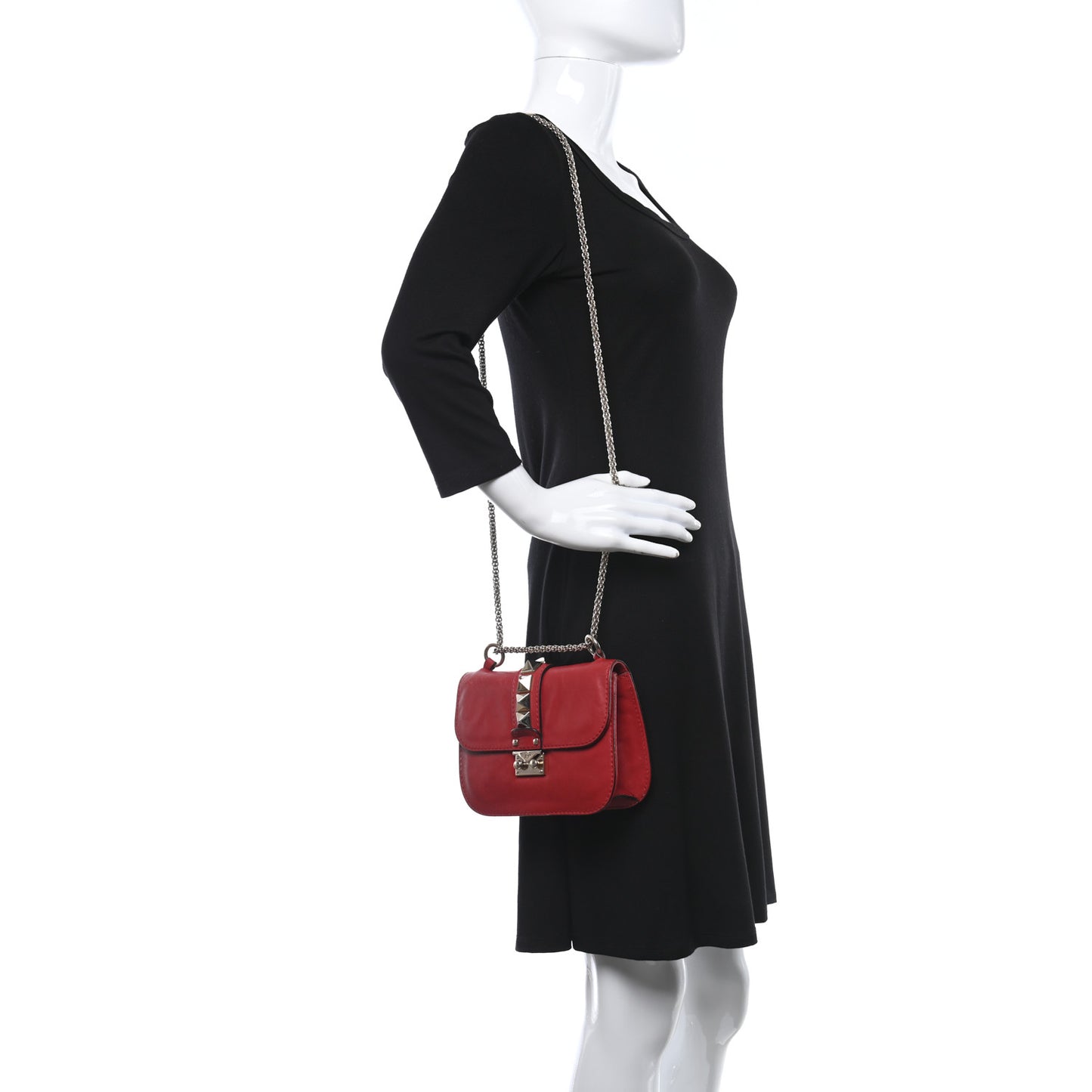 Vitello Small Glam Lock Rockstud Flap Red