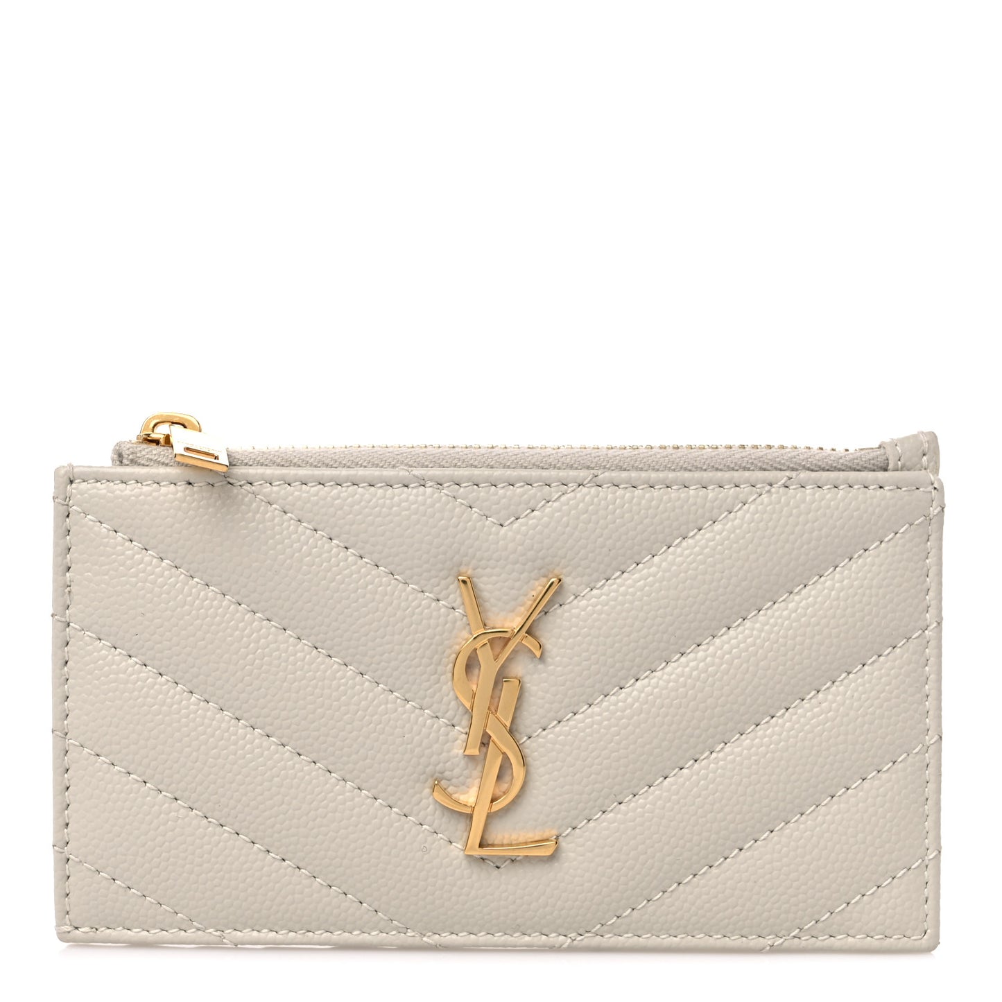 Grain De Poudre Matelasse Chevron Monogram Fragments Zippered Card Case Crema Soft