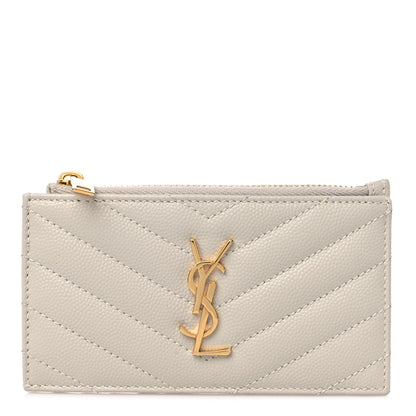 Saint Laurent Grain De Poudre Matelasse Chevron Monogram Fragments Zippered Card Case Crema Soft 1 of 6