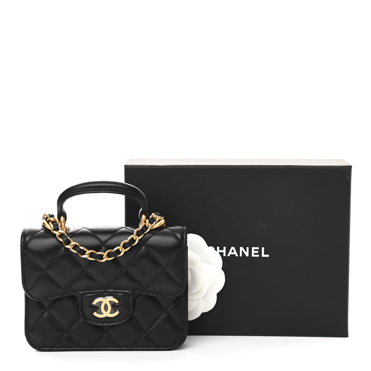 Chanel Lambskin Quilted Top Handle Flap Coin Purse With Chain Black 12 of 12