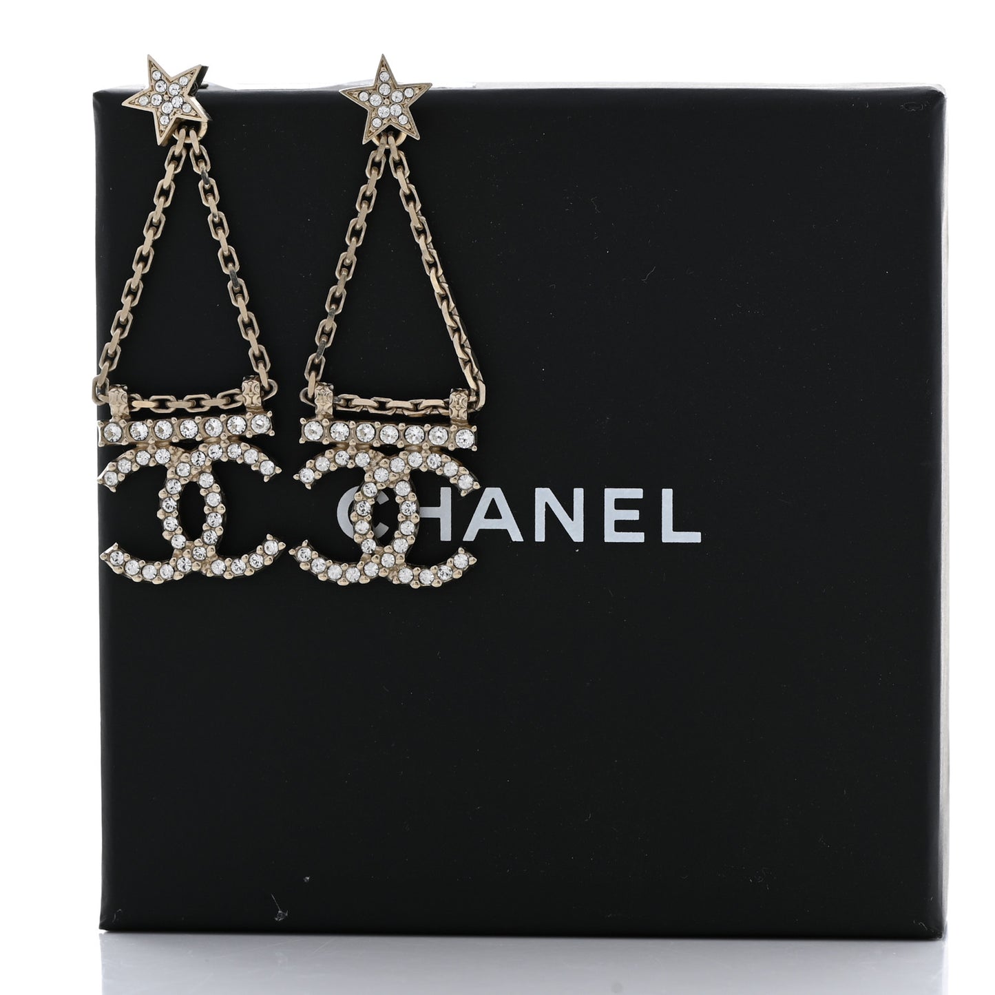 Crystal Star Drop CC Earrings Gold
