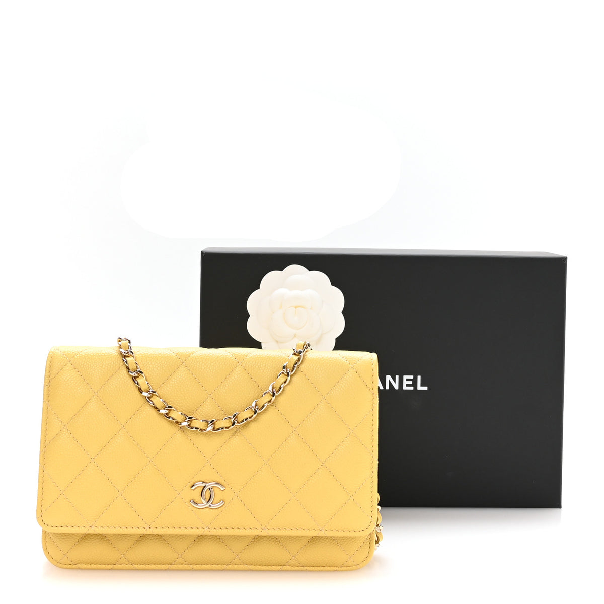 Chanel Caviar Quilted Tiny CC Wallet On Chain WOC Yellow 12 of 12