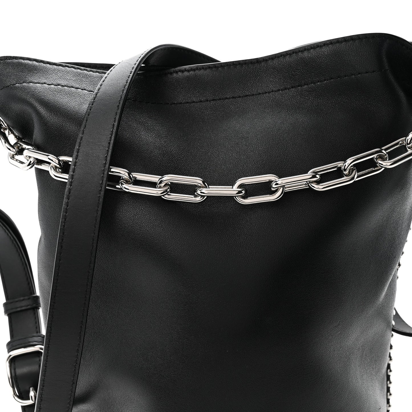 Lambskin Attica Chain Dry Sack Bucket Bag Black