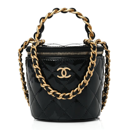 Chanel Patent Quilted Afternoon Tea Top Handle Vanity Case With Chain Black 1 of 10
