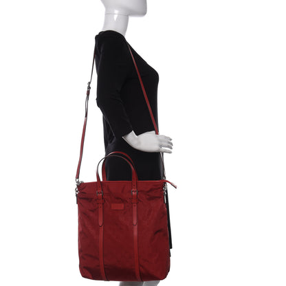 Gucci Nylon Monogram Dollar Calfskin Medium Vertical Tote Vibrant Red 2 of 9