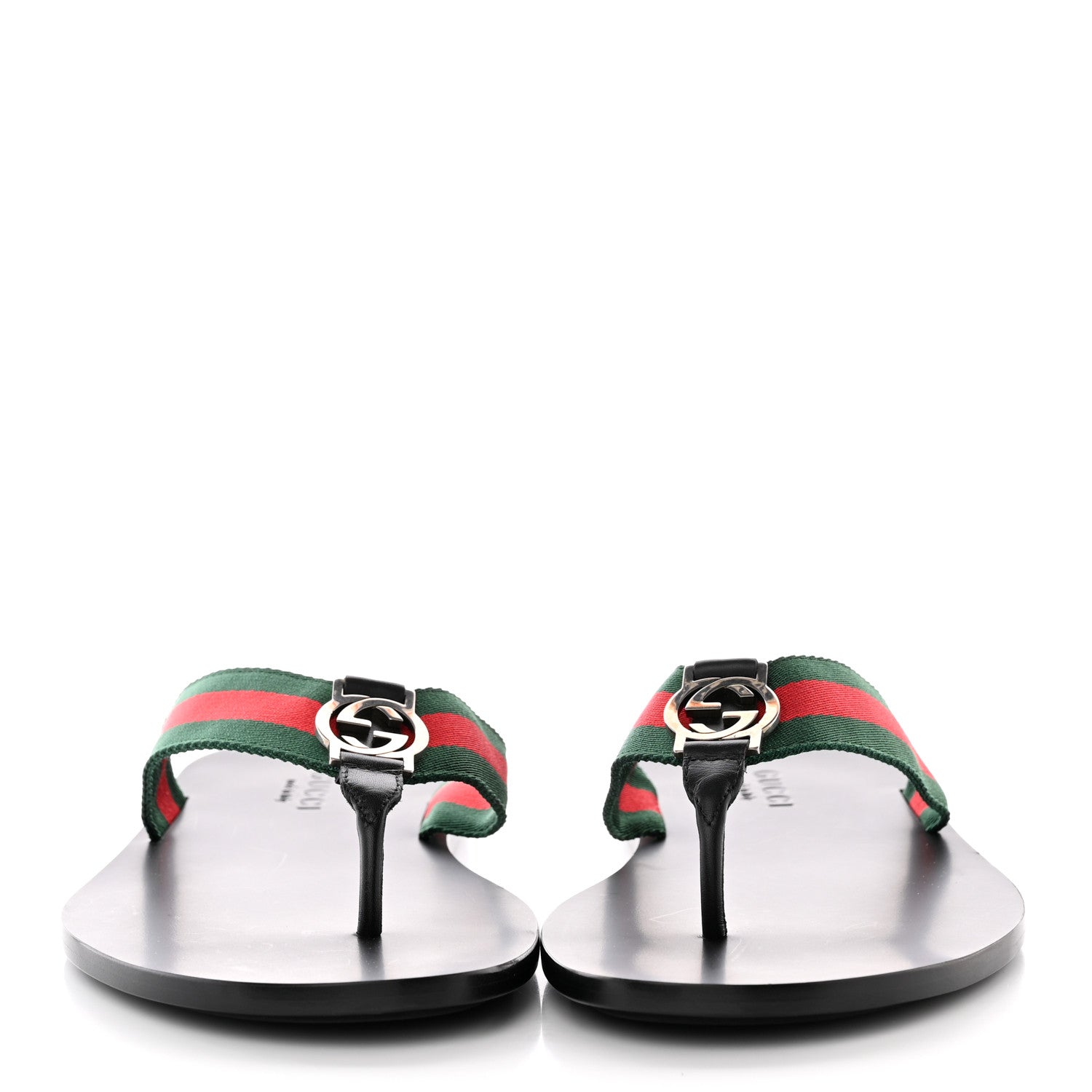 Gucci Nylon Calfskin Web Mens Thong Sandals 8 Green Red Black 2 of 18