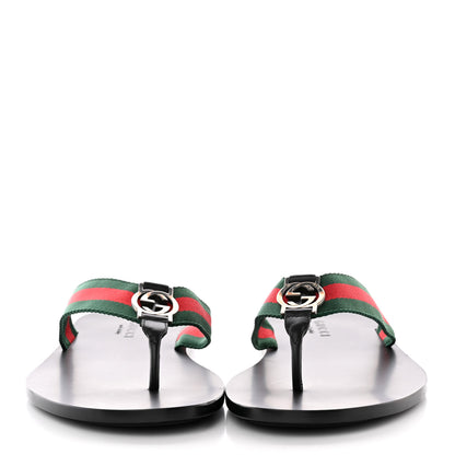 Gucci Nylon Calfskin Web Mens Thong Sandals 8 Green Red Black 2 of 18