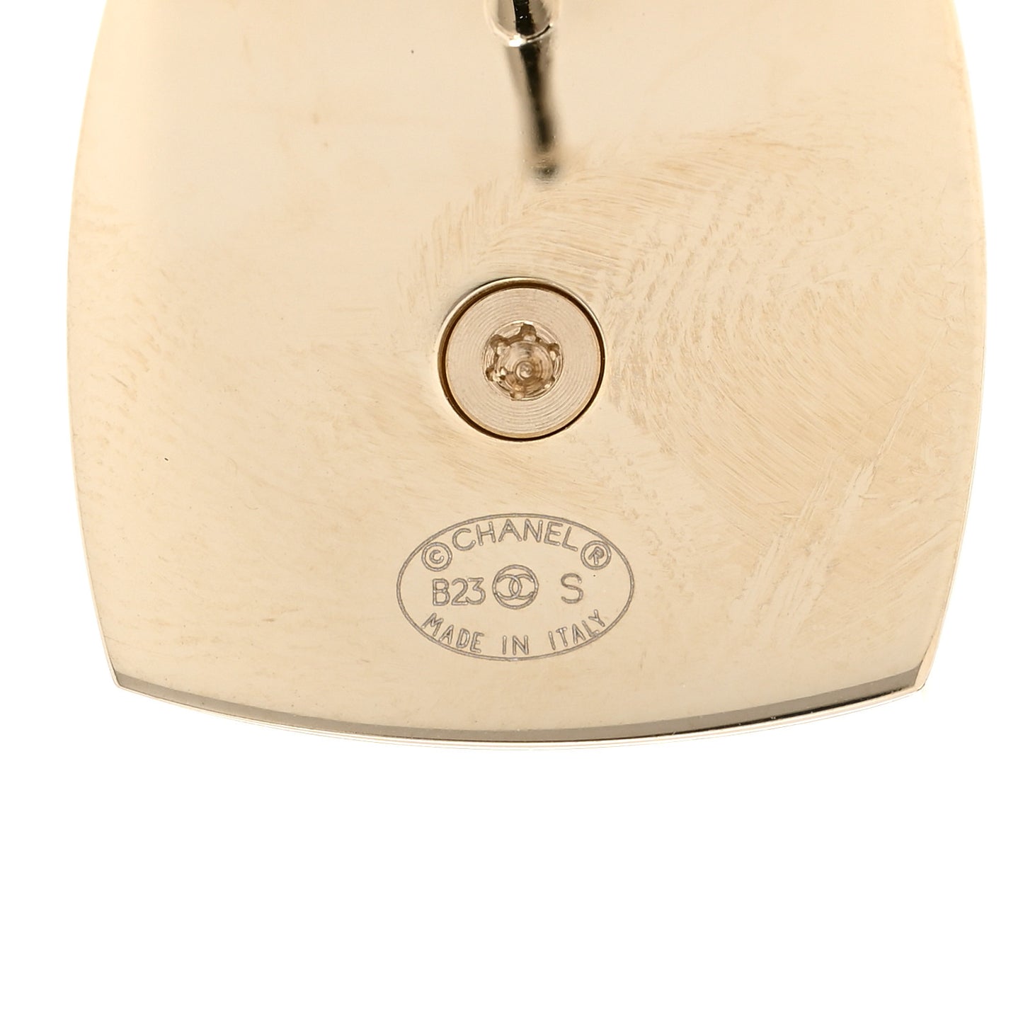 Metal Pearl Crystal CC Logo Square Earrings Gold Pearly White