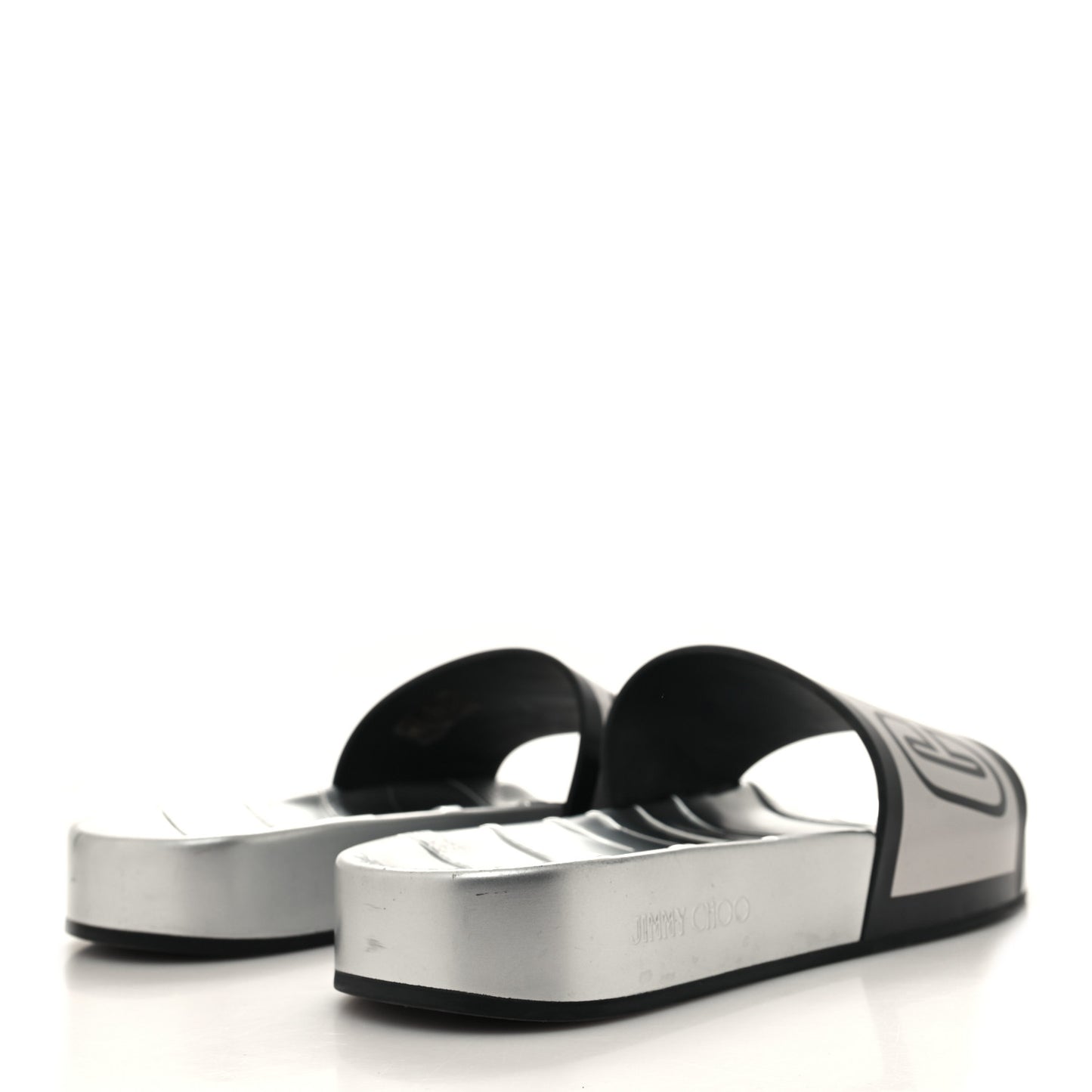 Metallic Rubber Logo Rey/F Slide Sandals 39 Silver Black