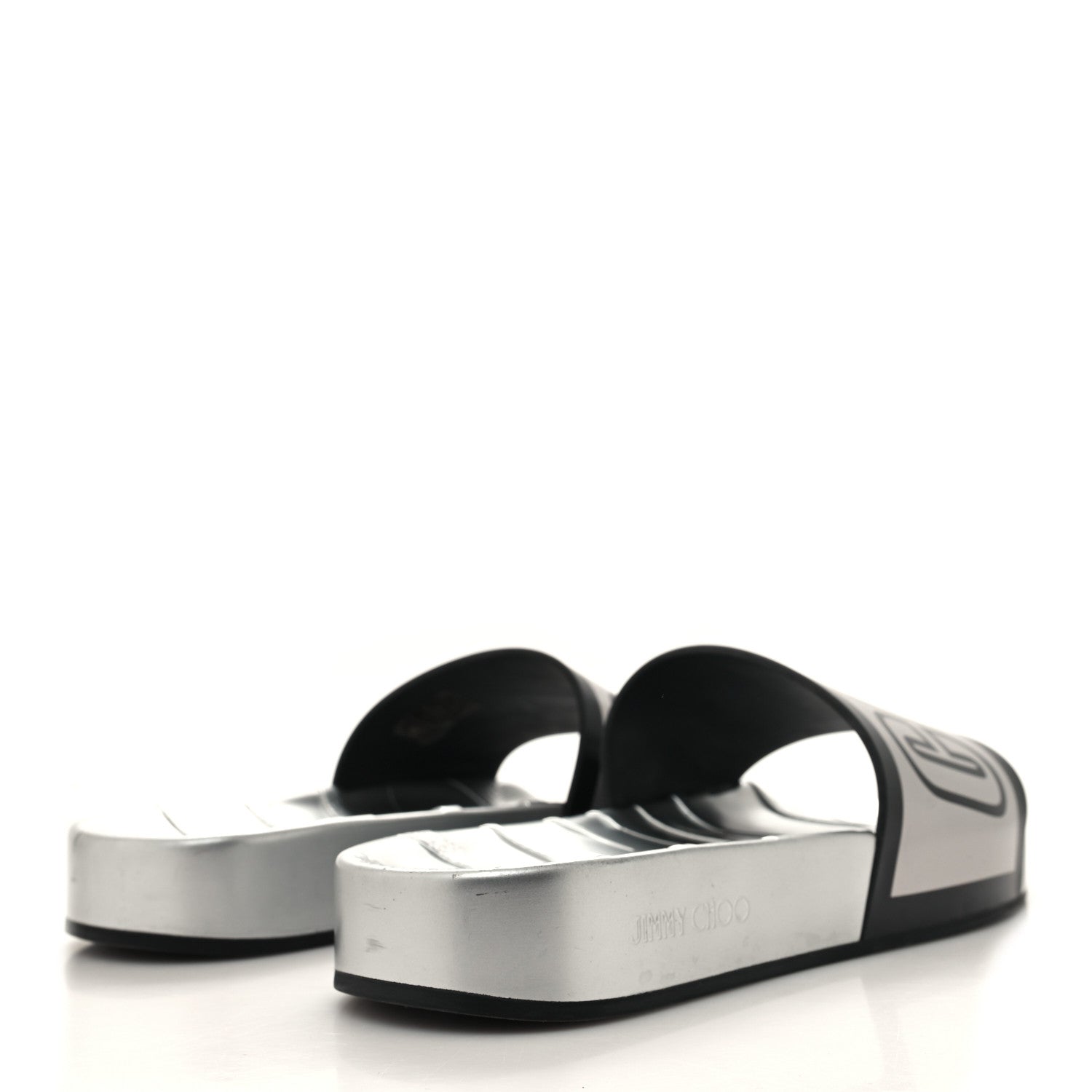 Jimmy Choo Metallic Rubber Logo Rey/F Slide Sandals 39 Silver Black 4 of 7