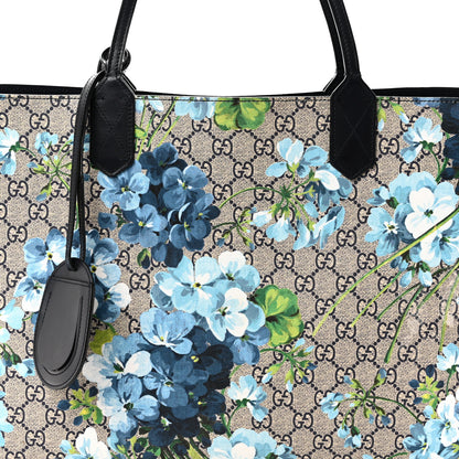 Gucci GG Supreme Monogram Blooms Medium Reversible Tote Beige Blue Navy 10 of 15