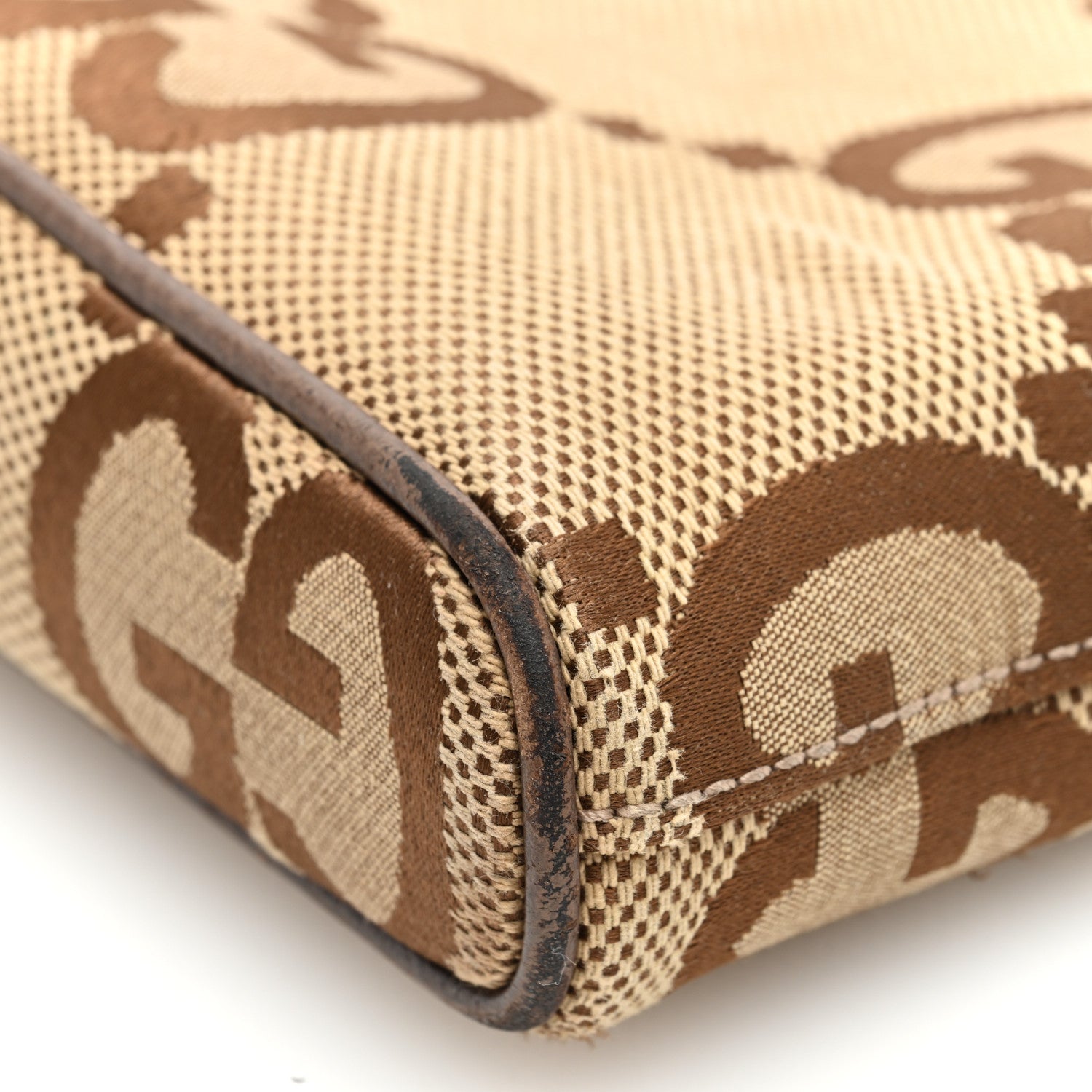 Gucci Monogram Jumbo GG Textured Dollar Calfskin Web Wristlet Messenger Bag Camel Ebony New Acero 10 of 10