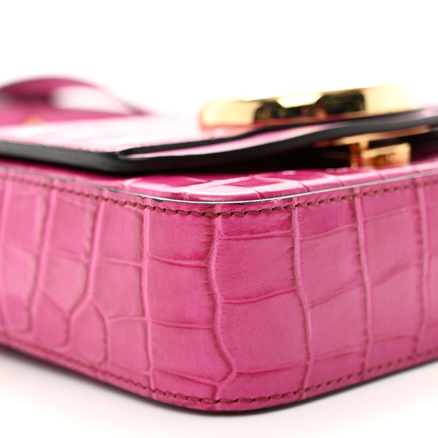 Calfskin Crocodile Embossed Mini C Double Carry Graphic Pink