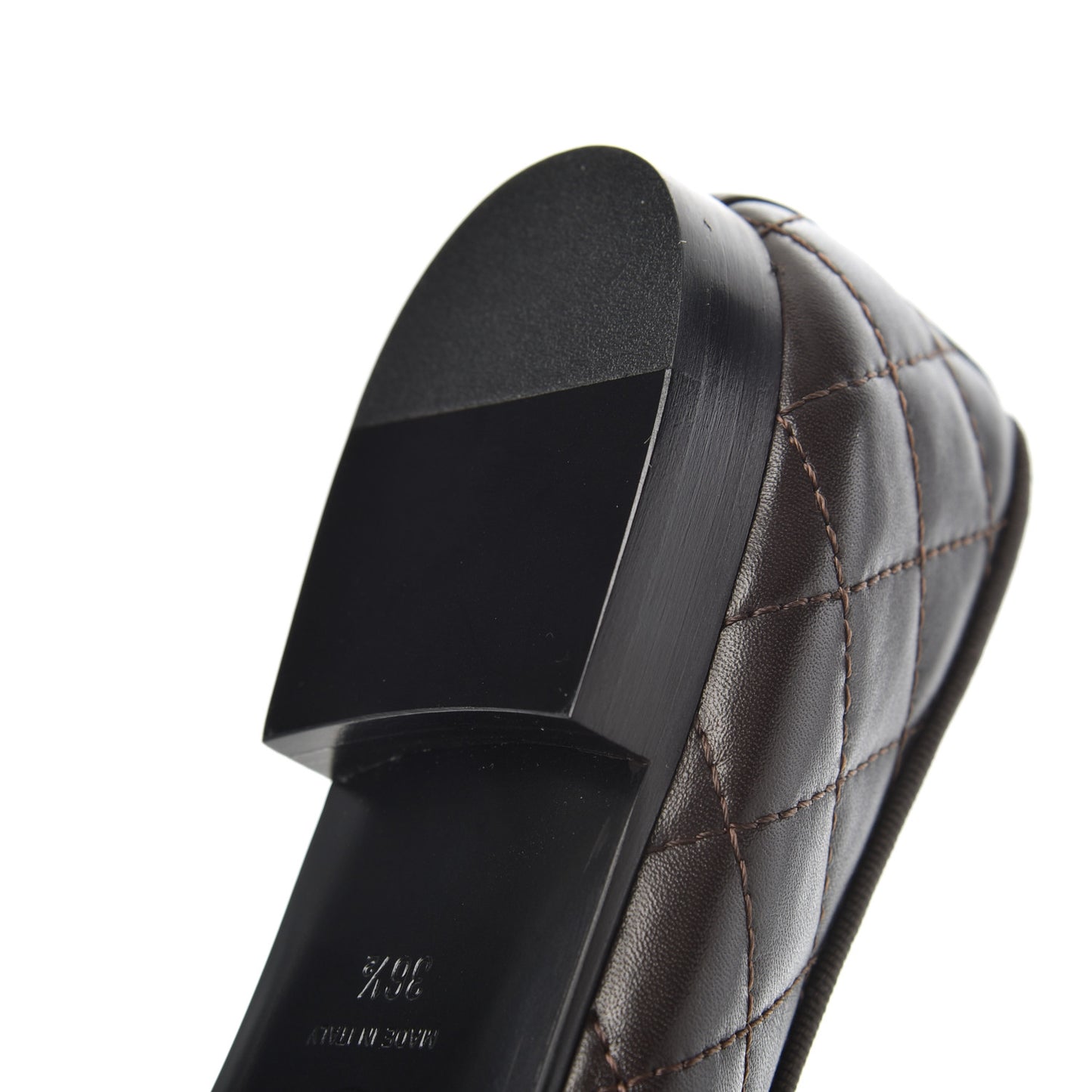 Lambskin Quilted Cap Toe Ballerina Flats 36.5 Dark Brown