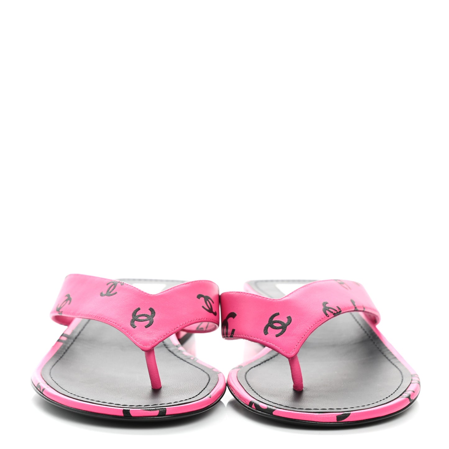 Printed Lambskin Coco Beach Thong Sandals 39 Dark Pink Black