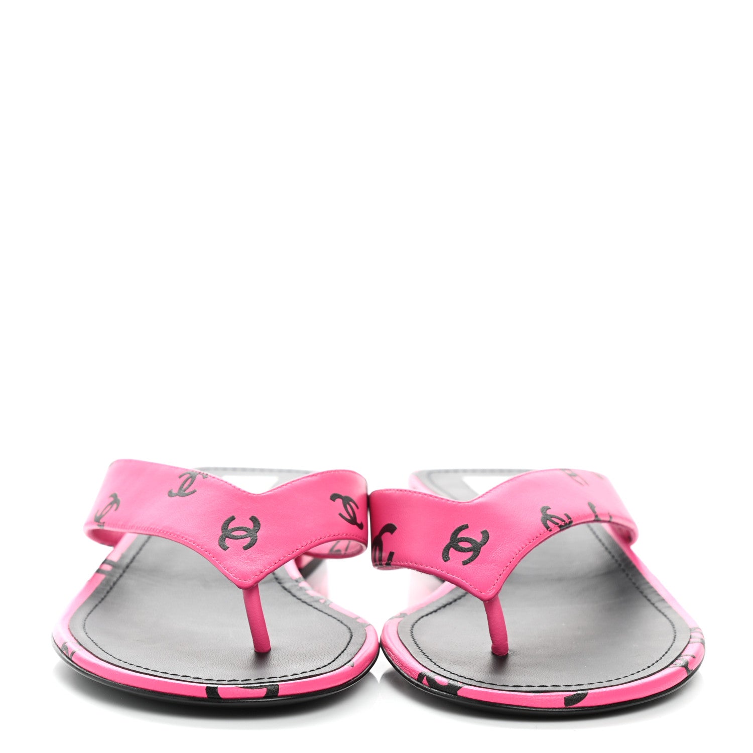 Chanel Printed Lambskin Coco Beach Thong Sandals 39 Dark Pink Black 2 of 9