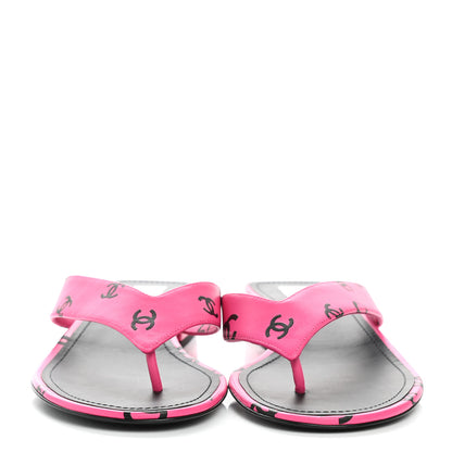 Chanel Printed Lambskin Coco Beach Thong Sandals 39 Dark Pink Black 2 of 9