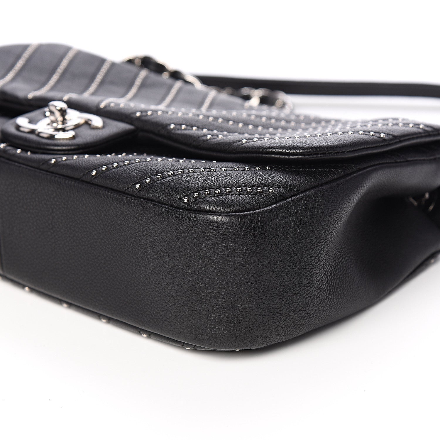 Chanel Calfskin Studded Chevron Quilted Wars Flap Black 8 of 9