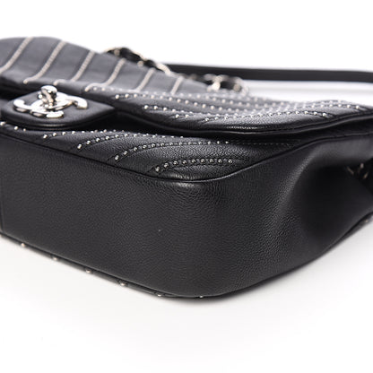 Chanel Calfskin Studded Chevron Quilted Wars Flap Black 8 of 9