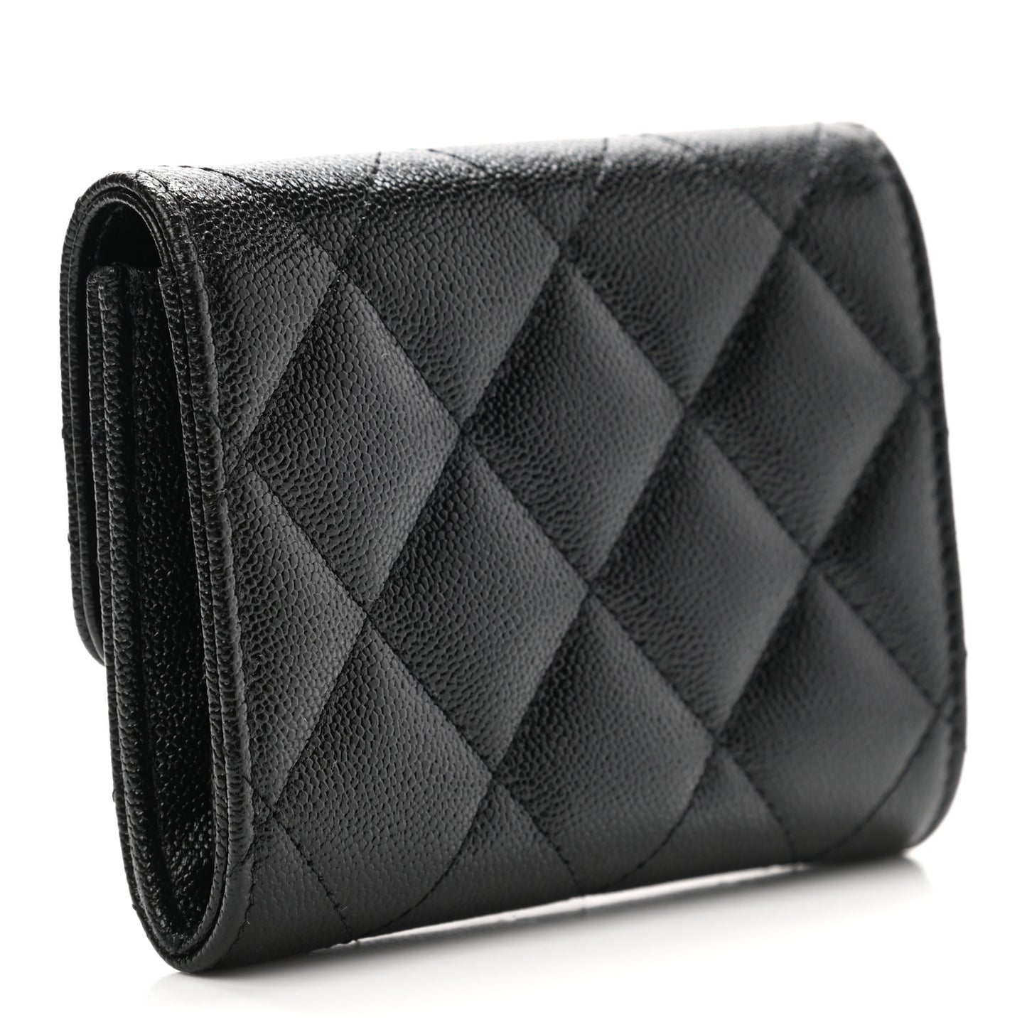 Shiny Caviar Quilted Studded CC Flap Card Holder Black