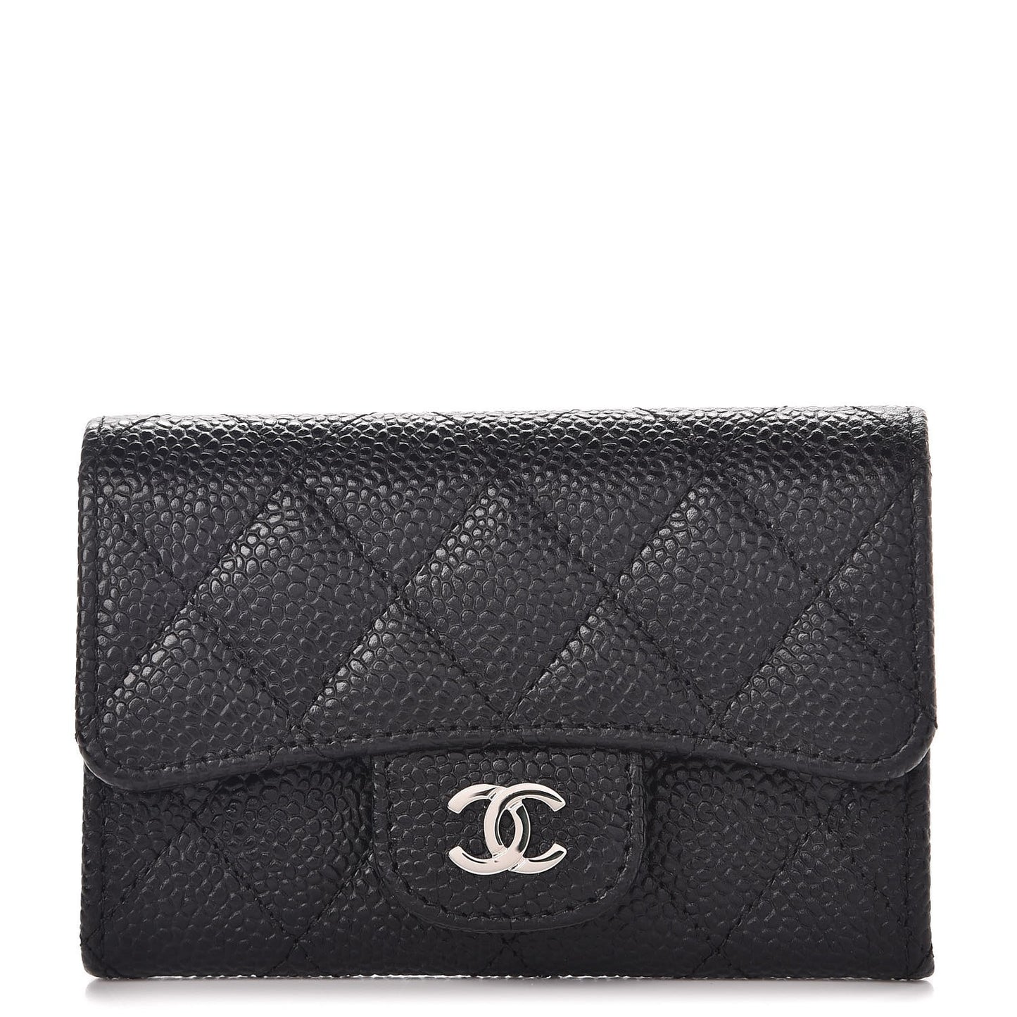 Caviar Quilted Flap Card Holder Black