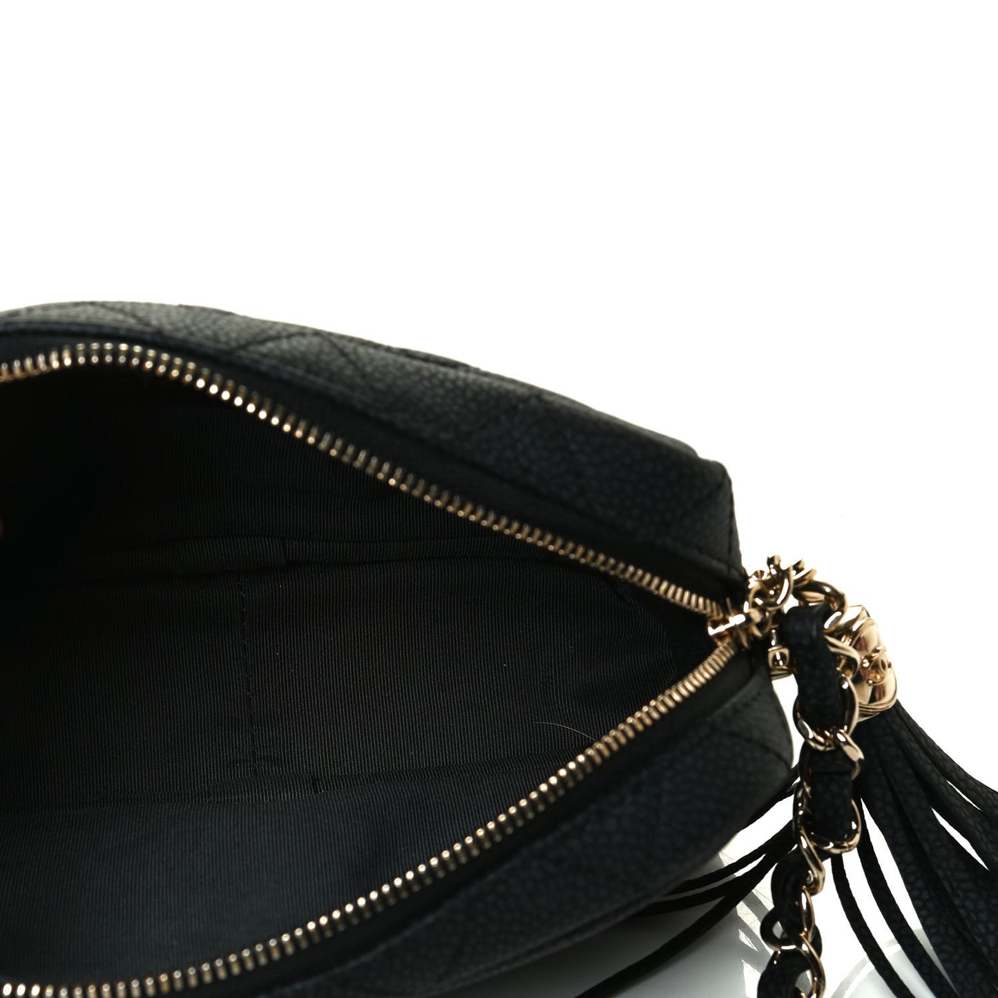 Iridescent Caviar Quilted Mini Coco Tassel Camera Case Black