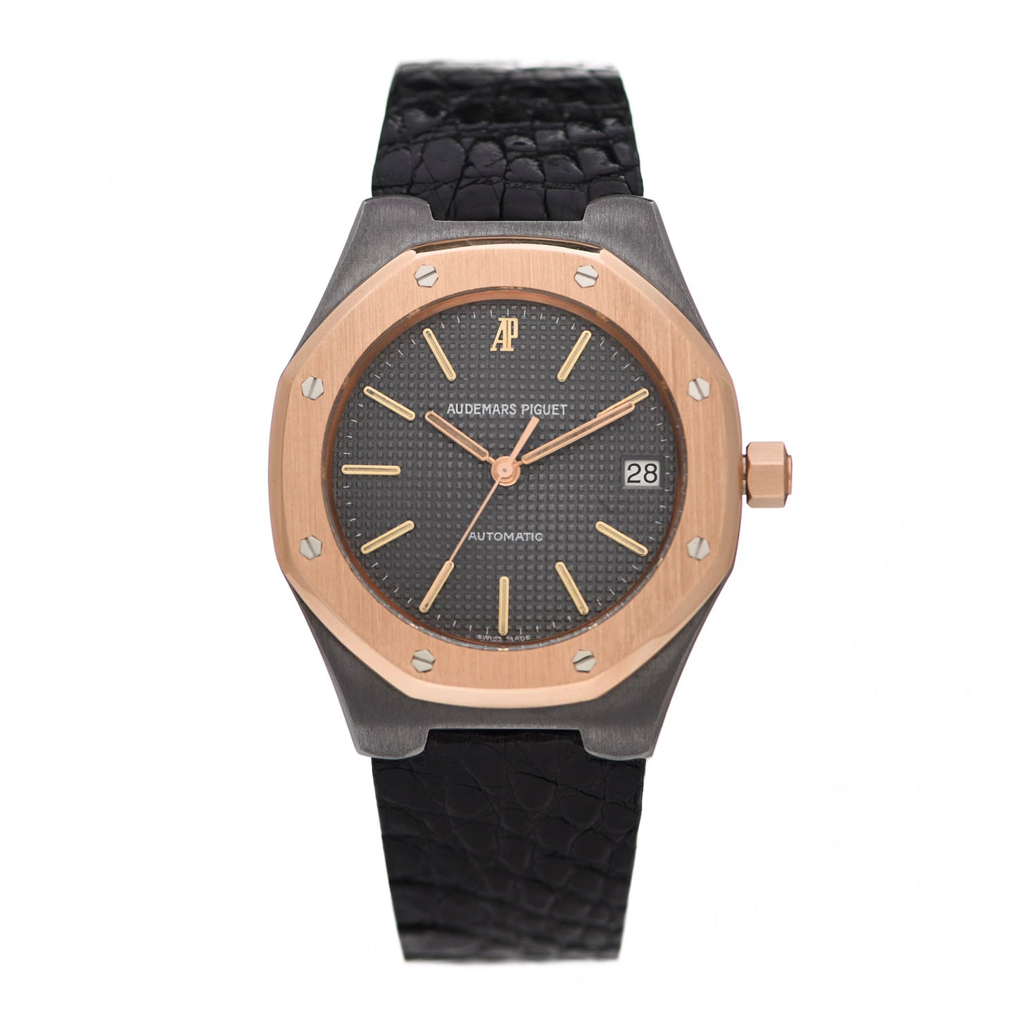 Tantalum 18K Rose Gold Alligator 36mm Royal Oak Automatic Watch Grey 14800
