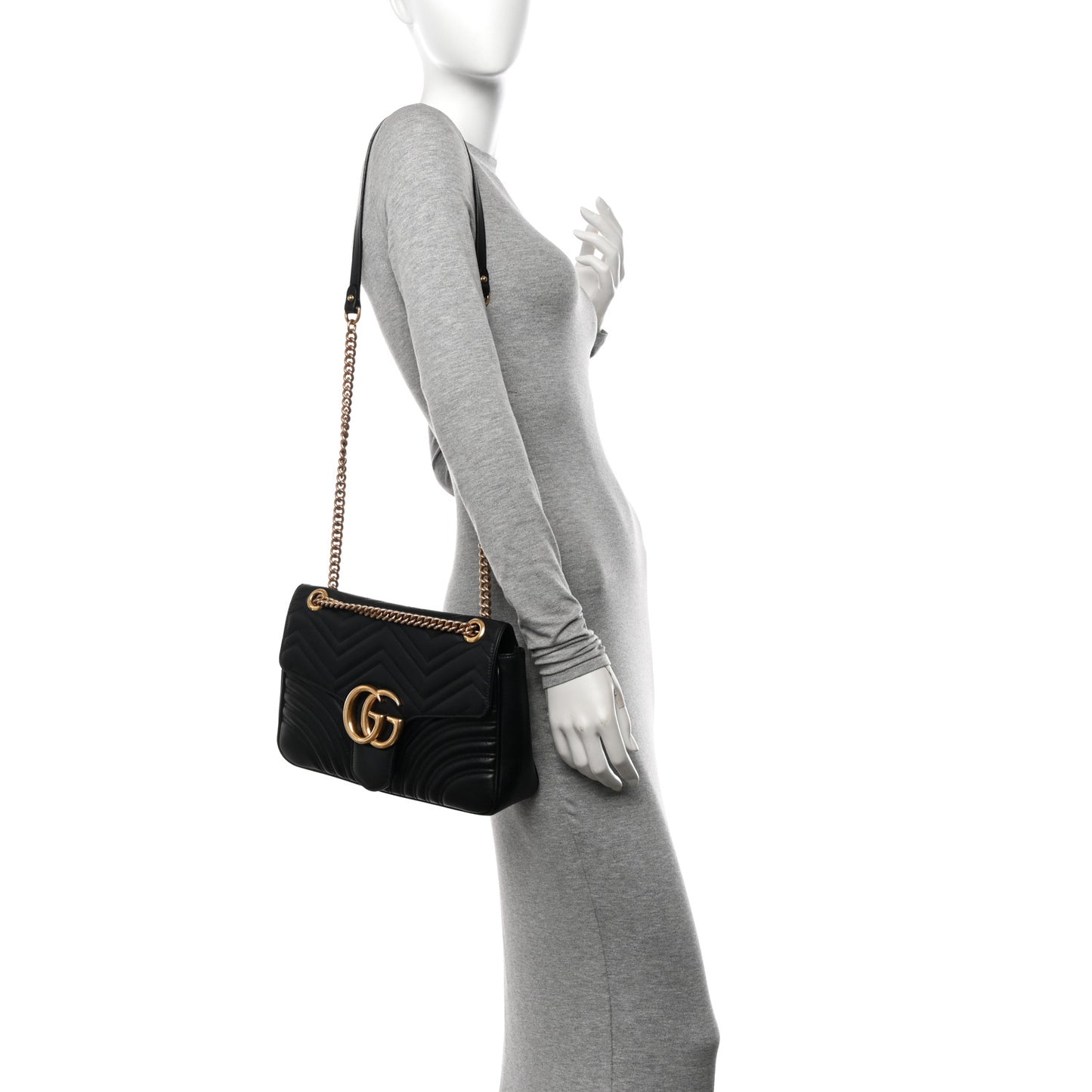 Calfskin Matelasse Medium GG Marmont Shoulder Bag Black