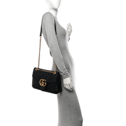 Gucci Calfskin Matelasse Medium GG Marmont Shoulder Bag Black 2 of 11