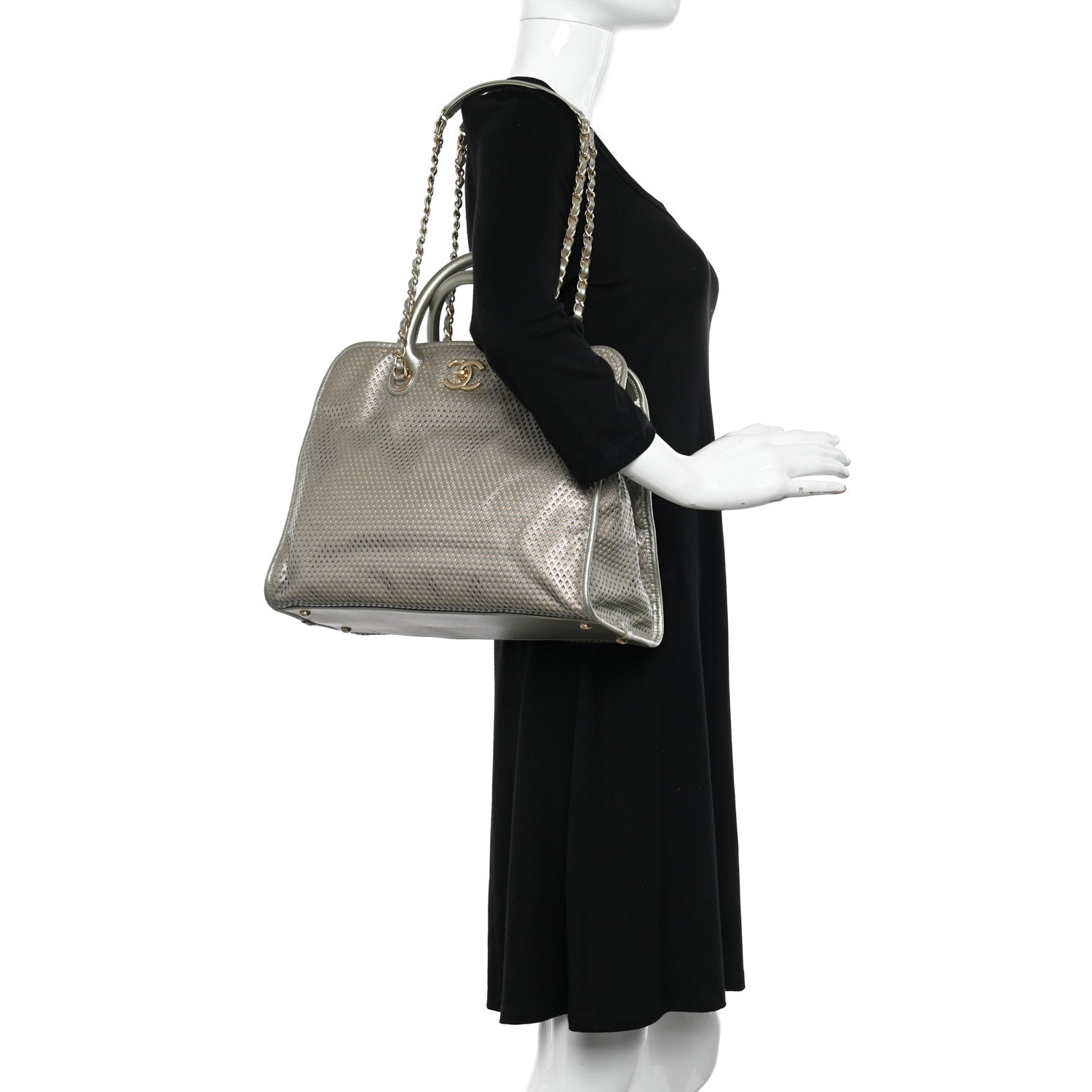 Chanel Metallic Calfskin Perforated Up In The Air Tote Light Gold 2 of 12