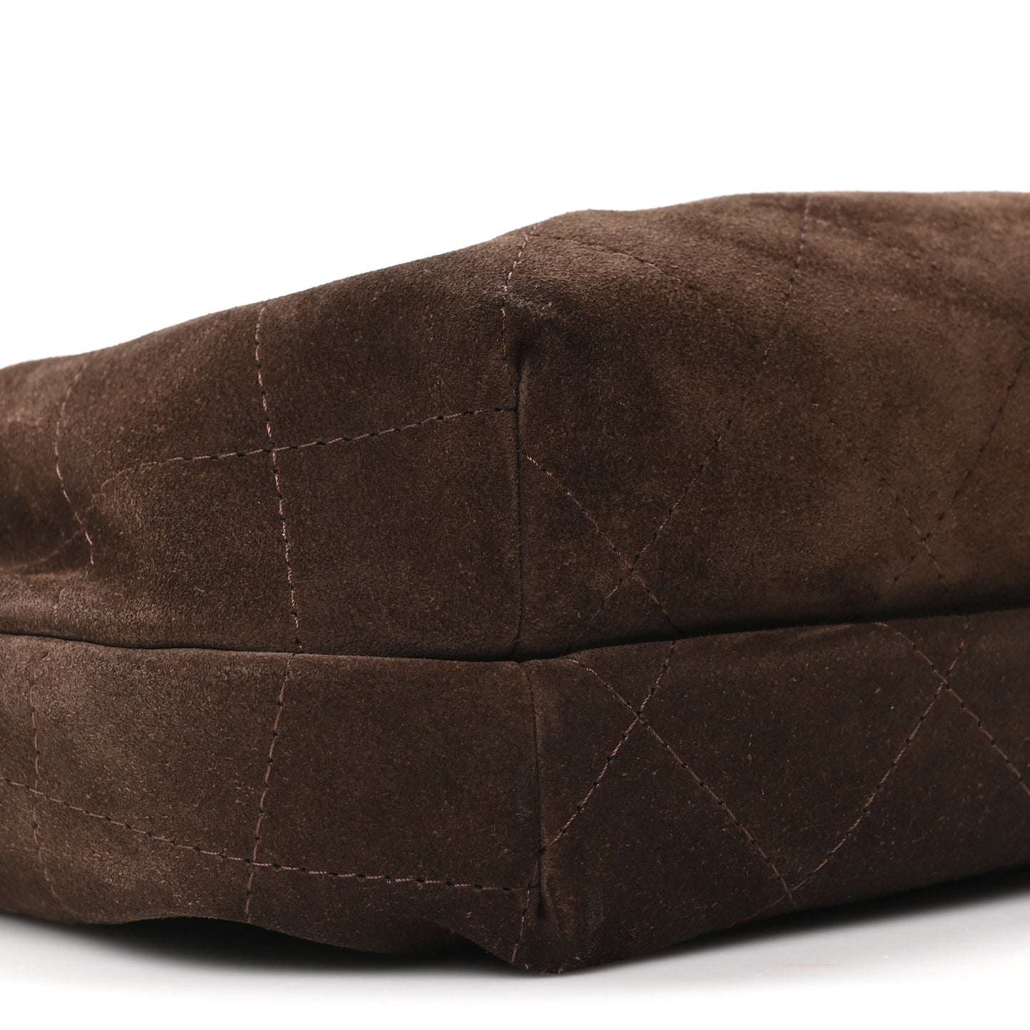 Suede Calfskin Plexiglass Tortoise Shell Quilted Pouch Dark Brown