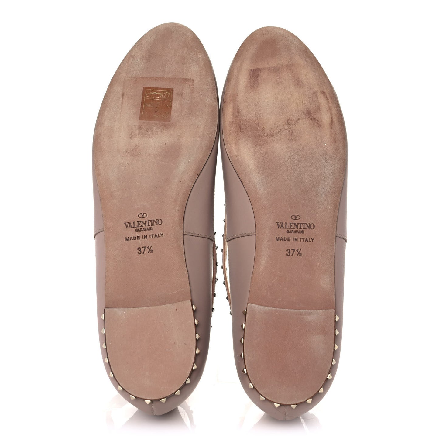 Calfskin Soul Rockstud Cut Out Ankle Strap Ballet Flats 37.5 Poudre