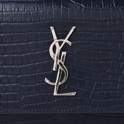 Saint Laurent Calfskin Crocodile Embossed Medium Monogram Sunset Navy 9 of 18