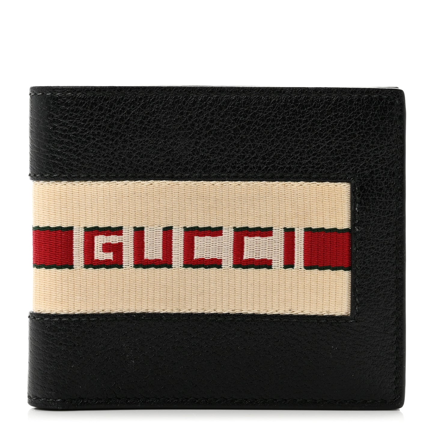 Textured Dollar Calfskin Nylon Gucci Stripe New Web Bi-Fold Coin Wallet Black Ecru Verde Rosso