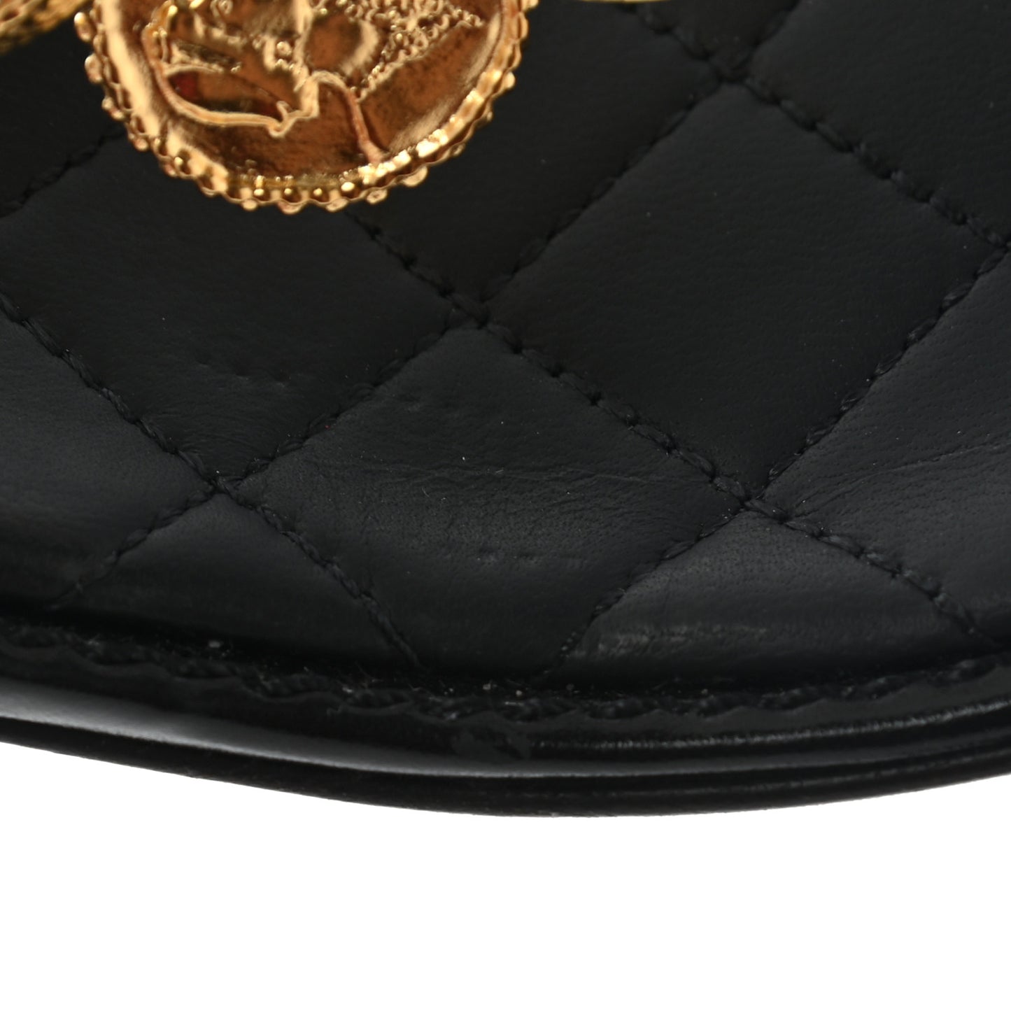 Calfskin Medallion CC Thong Sandals 36 Black