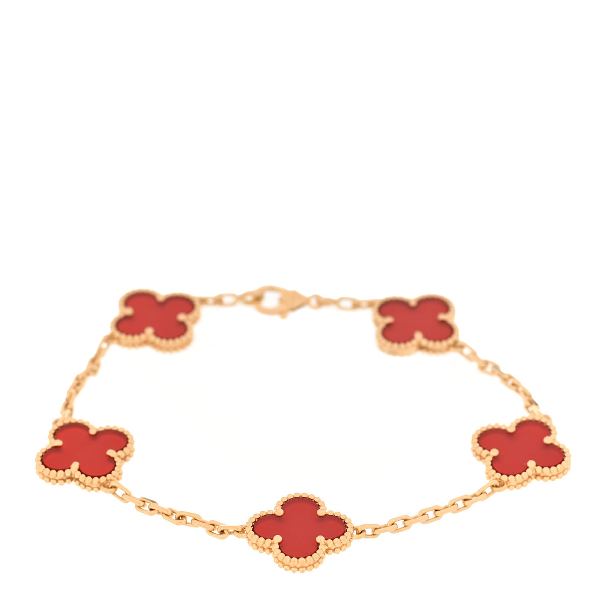Van Cleef & Arpels 18K Yellow Gold Carnelian 5 Motifs Vintage Alhambra Bracelet 1 of 4