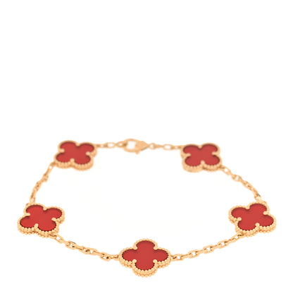 Van Cleef & Arpels 18K Yellow Gold Carnelian 5 Motifs Vintage Alhambra Bracelet 1 of 4