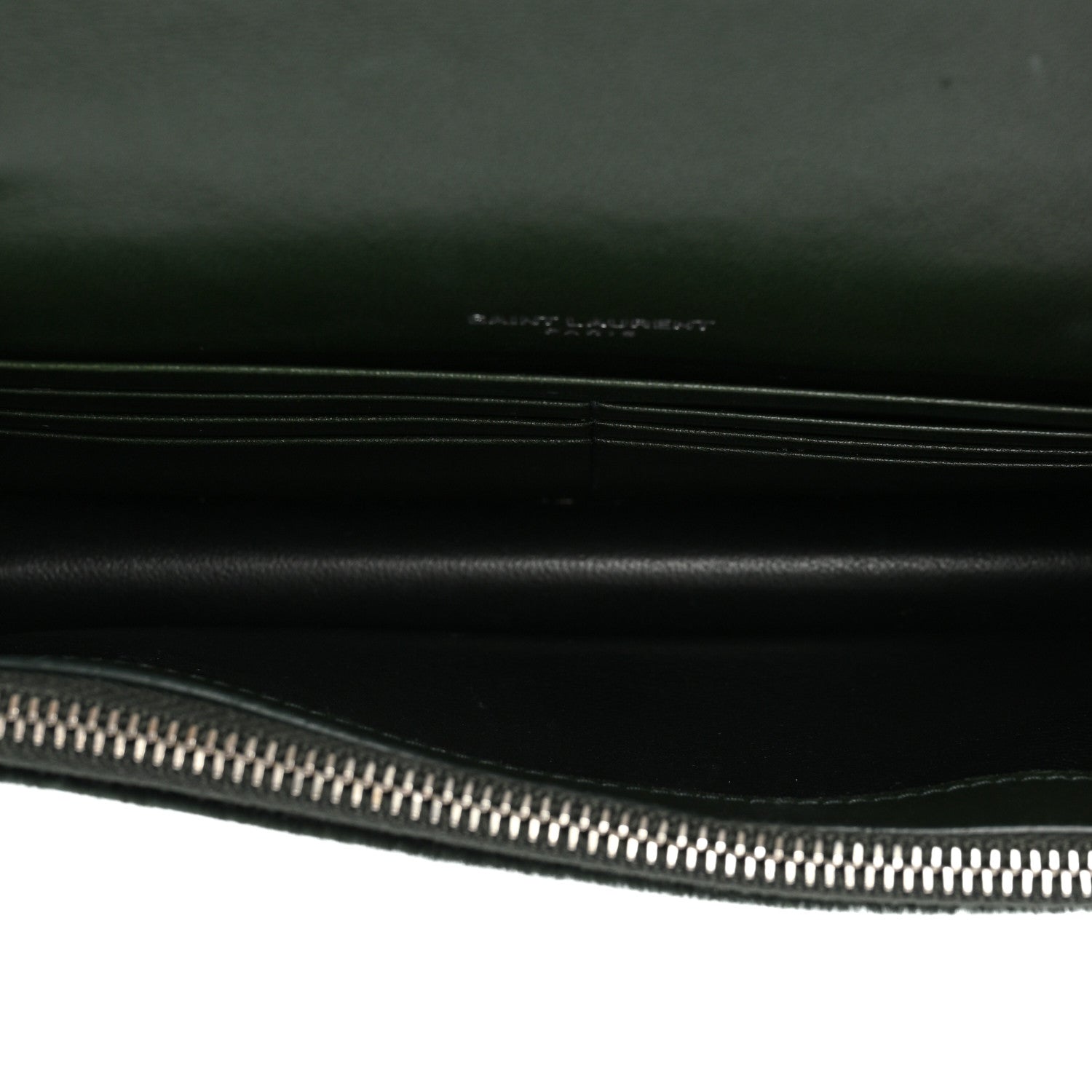 Saint Laurent Velvet Crystal Monogram Kate Tassel Chain Wallet Dark Green 5 of 20