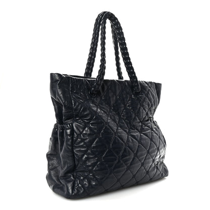 Chanel Lambskin Quilted Hidden Chain Tote Navy 3 of 9