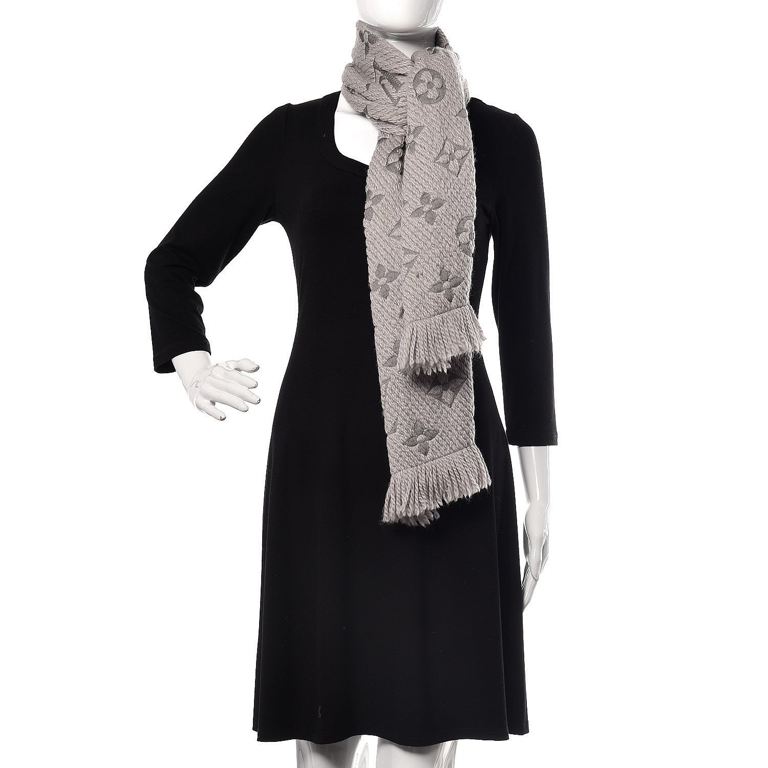 Louis Vuitton Wool Silk Logomania Scarf Pearl Grey 2 of 4